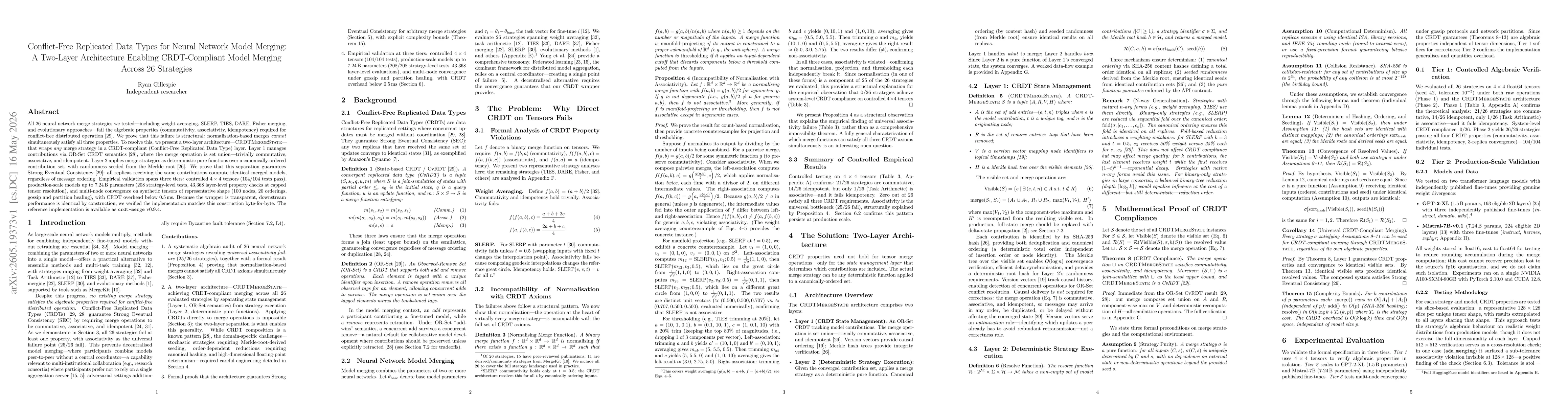Thumbnail for Conflict-Free Replicated Data Types for Neural Network Model Merging: A Two-Layer Architecture Enabling CRDT-Compliant Model Merging Across 26 Strategies