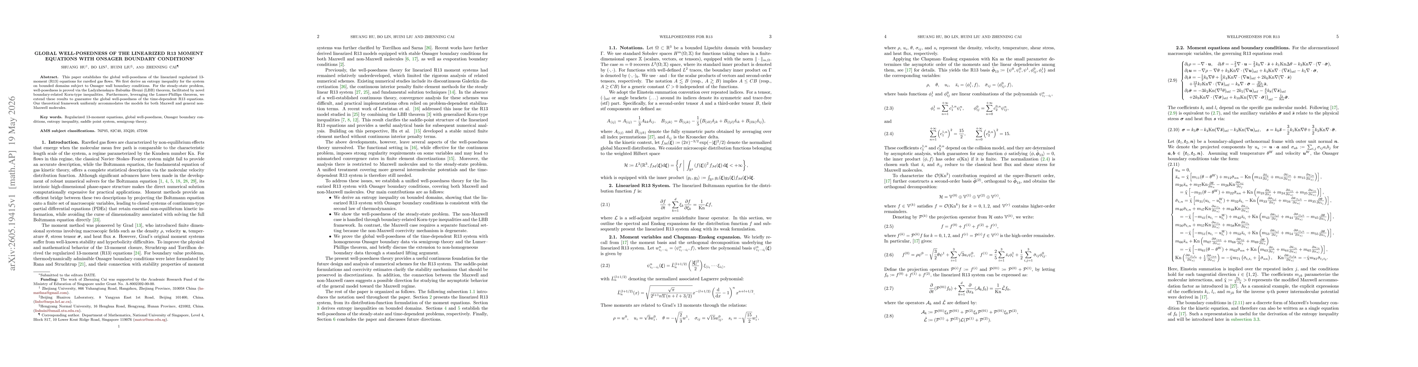 Thumbnail for Global well-posedness of the linearized R13 moment equations with Onsager boundary conditions