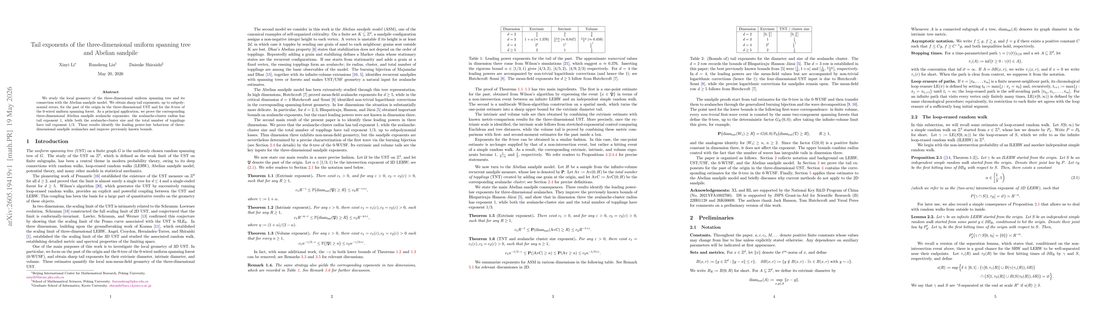 Thumbnail for Tail exponents of the three-dimensional uniform spanning tree and Abelian sandpile