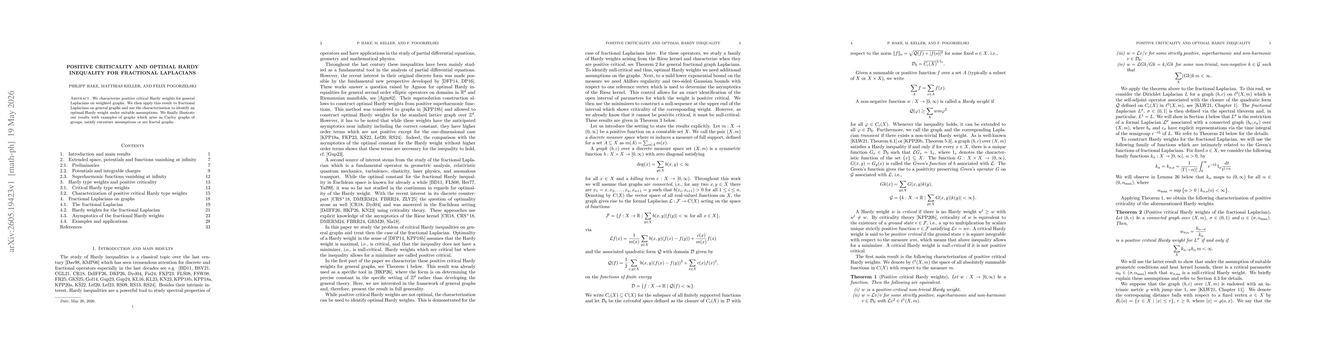 Thumbnail for Positive Criticality and Optimal Hardy Inequality for Fractional Laplacians