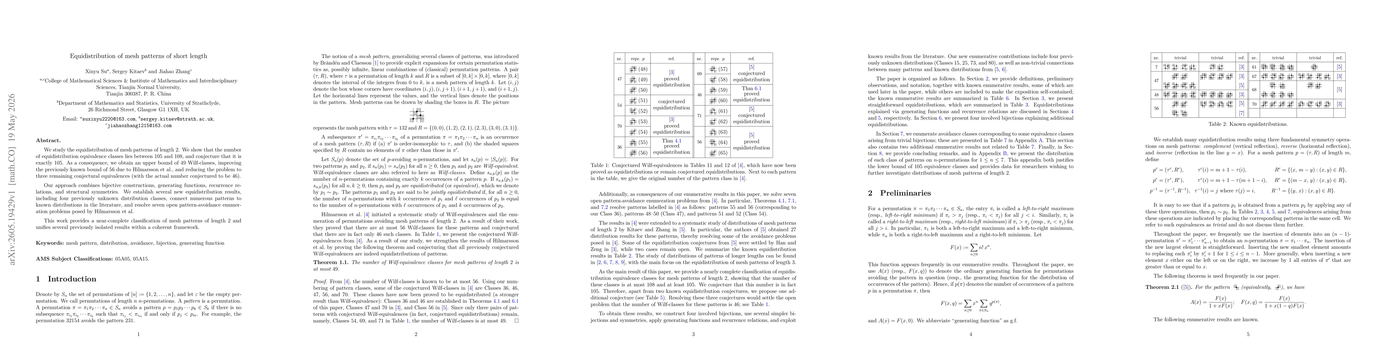 Thumbnail for Equidistribution of mesh patterns of short length