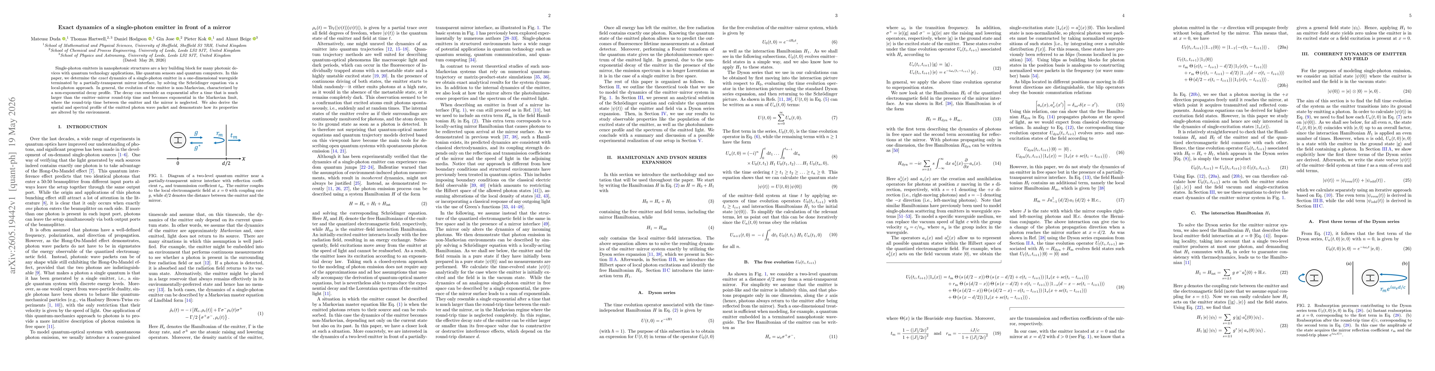 Thumbnail for Exact dynamics of a single-photon emitter in front of a mirror