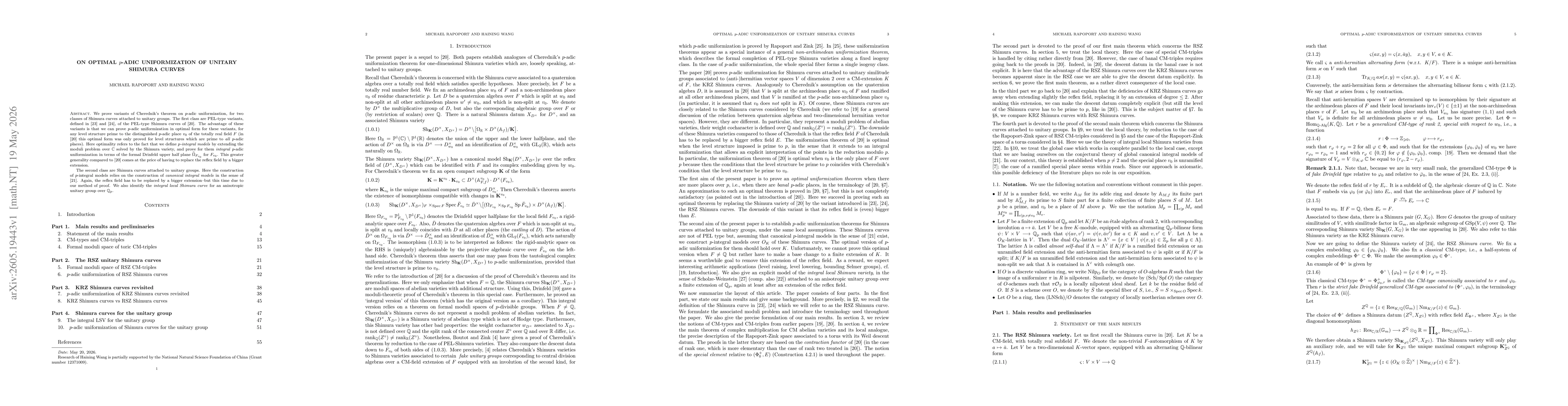 Thumbnail for On optimal $p$-adic uniformization of unitary Shimura curves