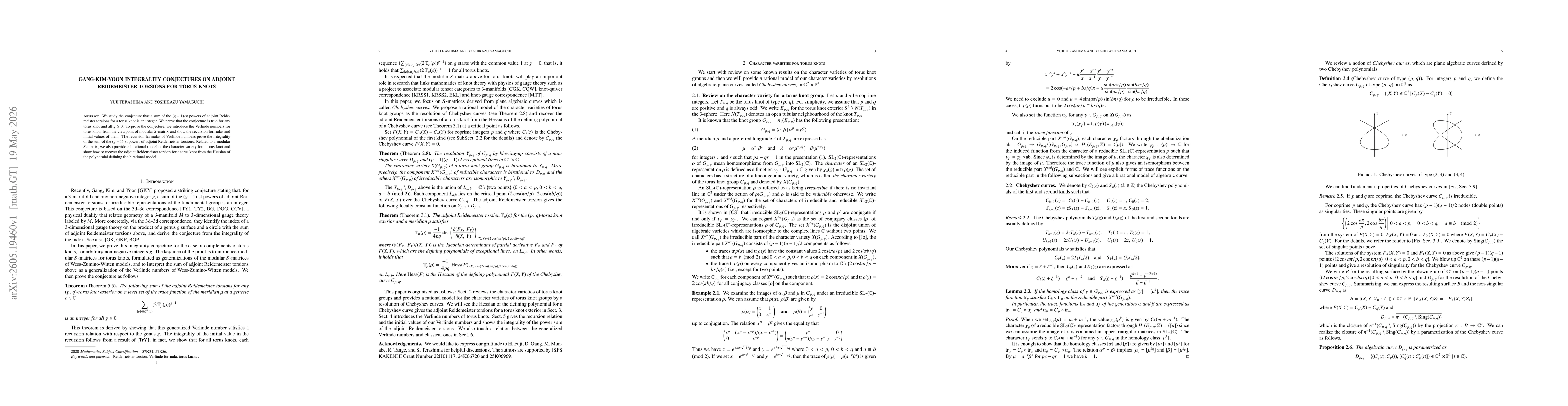 Thumbnail for Gang-Kim-Yoon integrality conjectures on adjoint Reidemeister torsions for torus knots