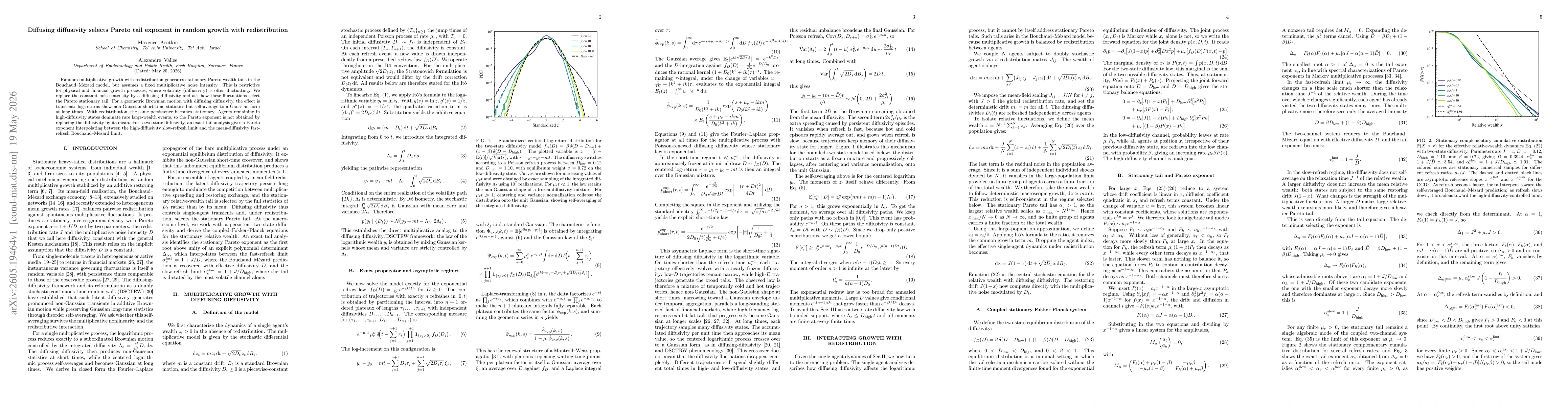 Thumbnail for Diffusing diffusivity selects Pareto tail exponent in random growth with redistribution