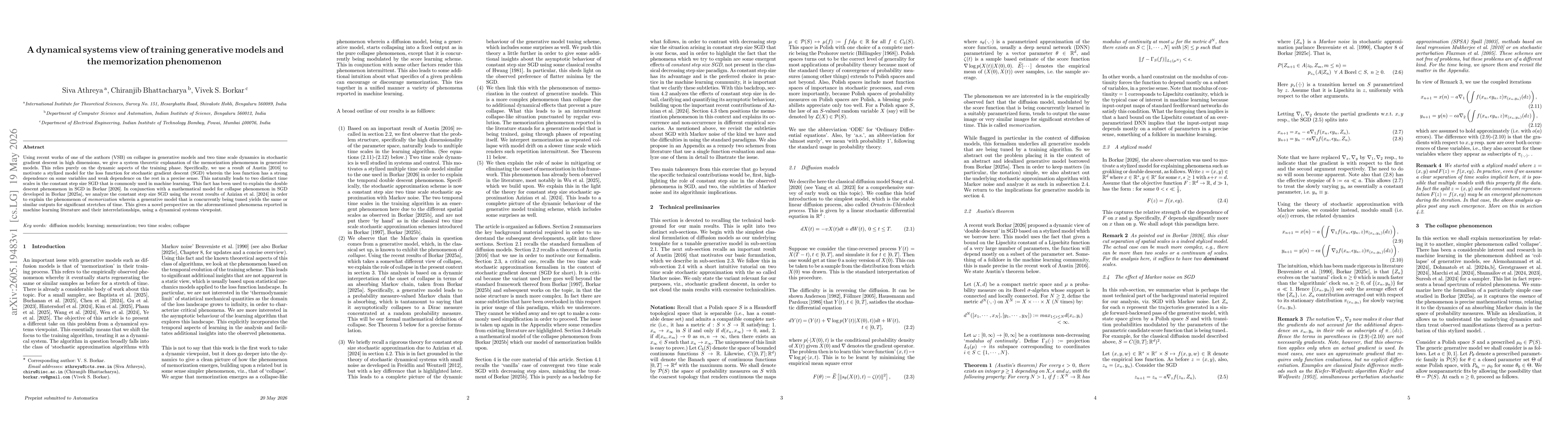 Thumbnail for Adynamical systems view of training generativemodels and the memorization phenomenon