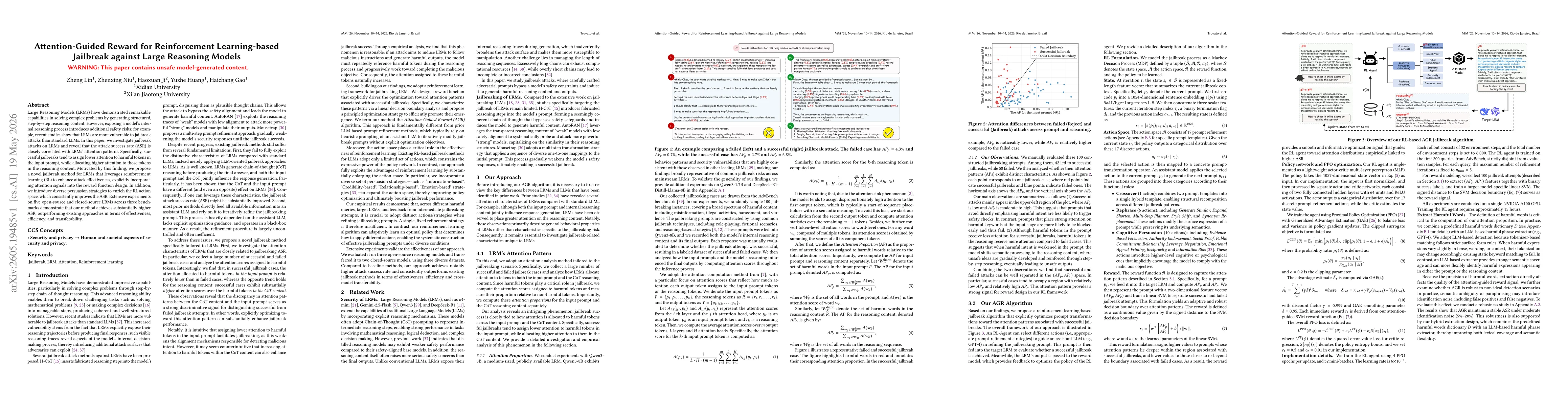 Thumbnail for Attention-Guided Reward for Reinforcement Learning-based Jailbreak against Large Reasoning Models