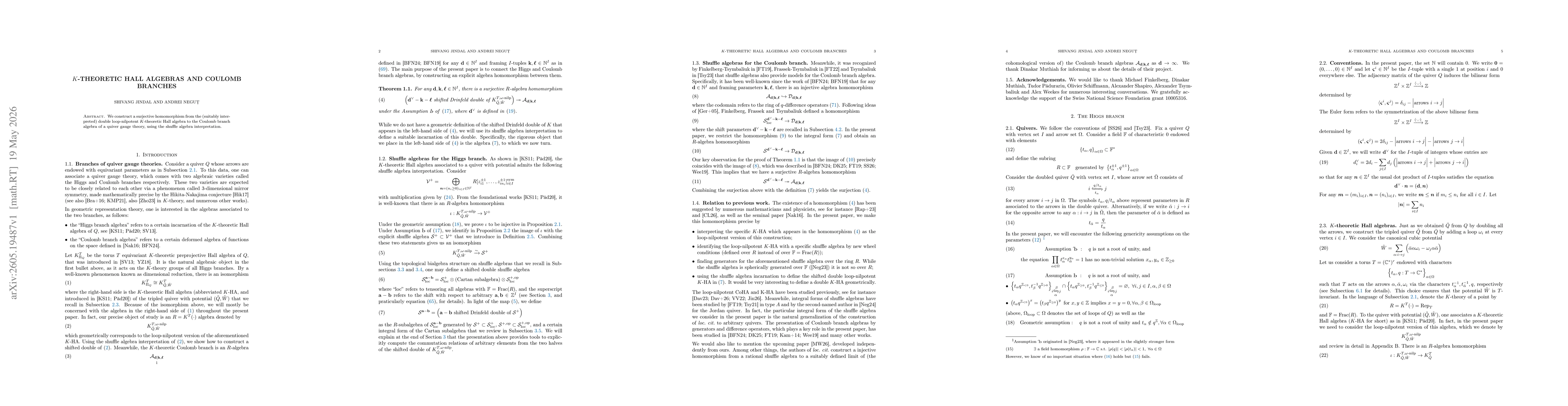 Thumbnail for $K$-theoretic Hall algebras and Coulomb branches