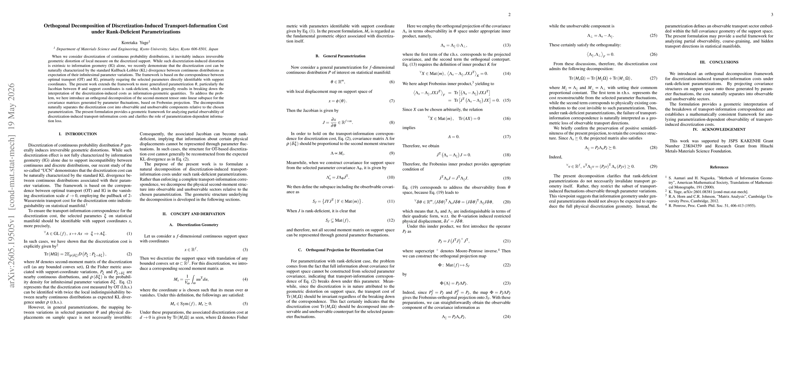 Thumbnail for Orthogonal Decomposition of Discretization-Induced Transport-Information Cost under Rank-Deficient Parametrizations