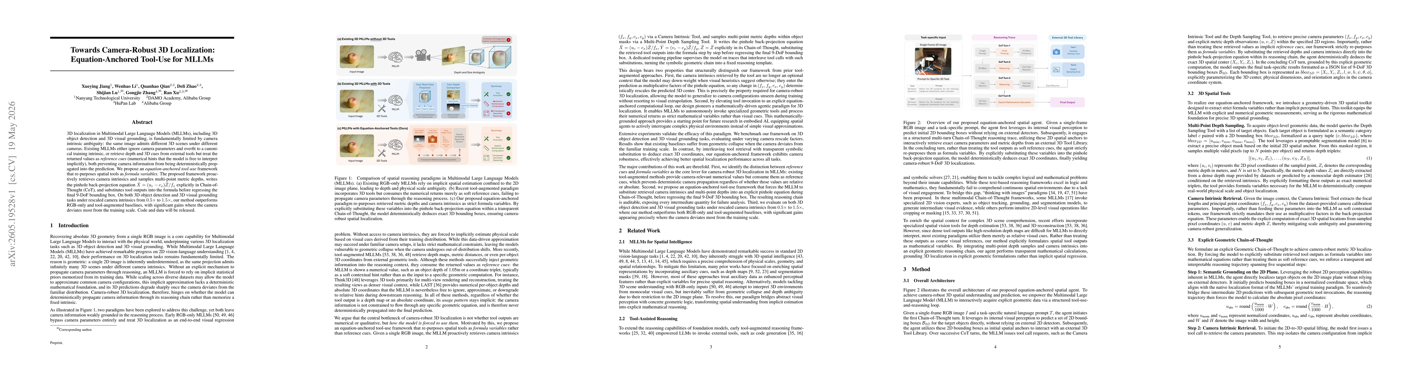 Thumbnail for Towards Camera-Robust 3D Localization: Equation-Anchored Tool-Use for MLLMs
