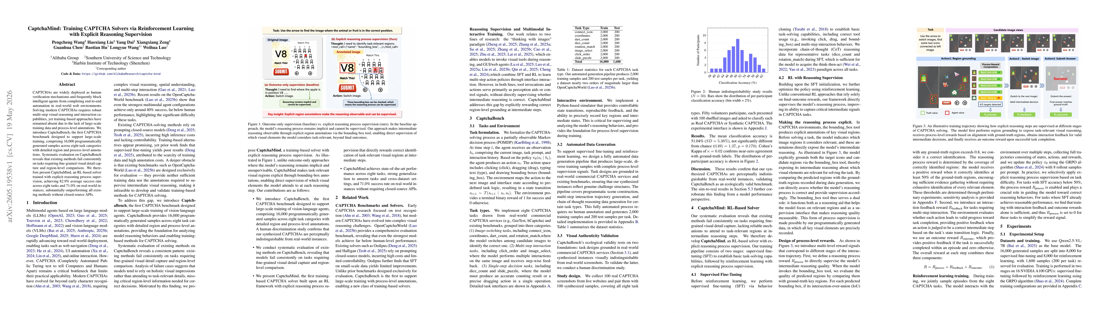 Thumbnail for CaptchaMind: Training CAPTCHA Solvers via Reinforcement Learning with Explicit Reasoning Supervision