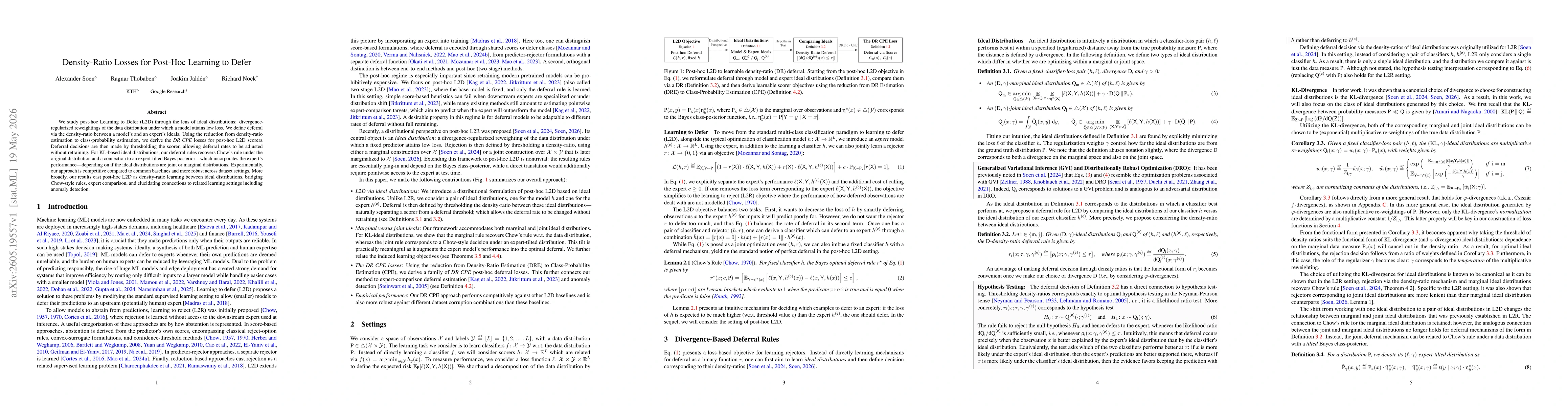 Thumbnail for Density-Ratio Losses for Post-Hoc Learning to Defer