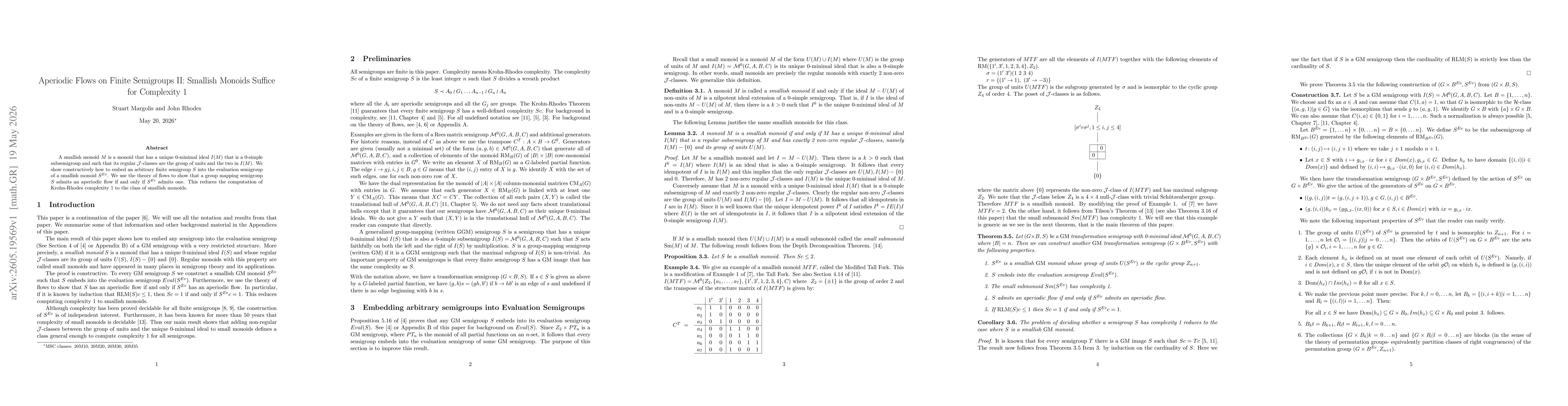 Thumbnail for Aperiodic Flows on Finite Semigroups II: Smallish Monoids Suffice for Complexity 1
