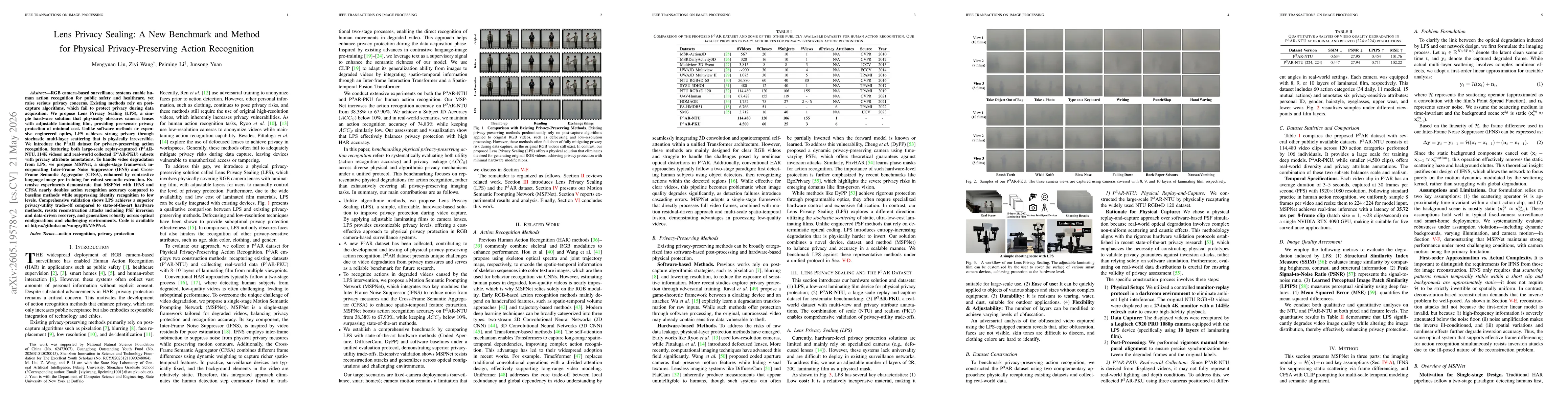 Thumbnail for Lens Privacy Sealing: A New Benchmark and Method for Physical Privacy-Preserving Action Recognition