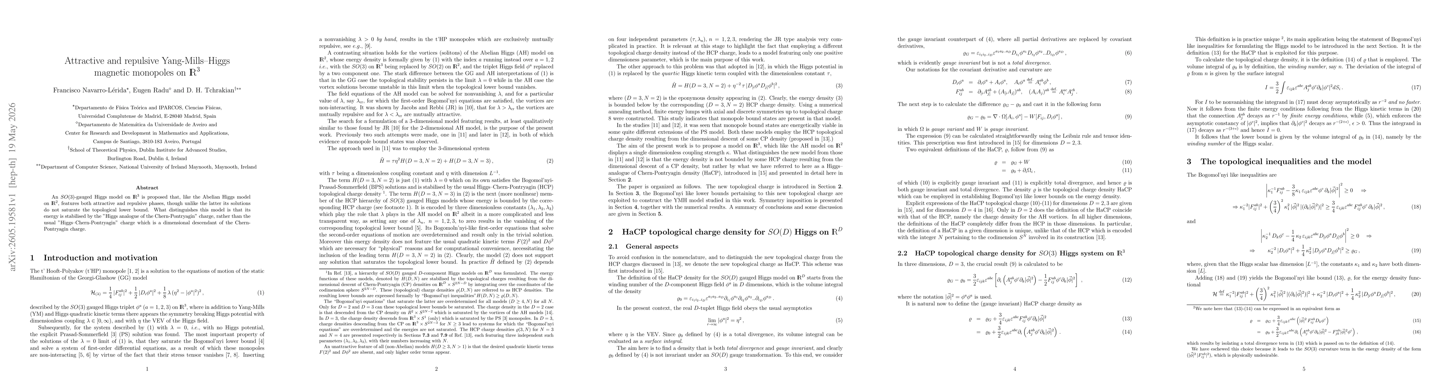 Thumbnail for Attractive and repulsive Yang-Mills--Higgs magnetic monopoles on $\mathbb{R}^3$