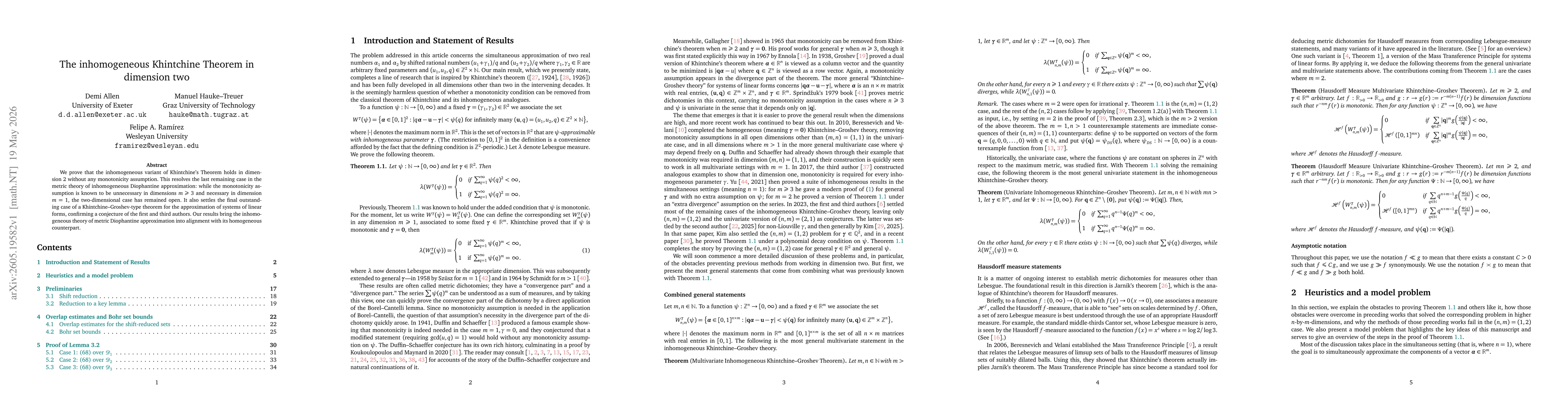 Thumbnail for The inhomogeneous Khintchine Theorem in dimension two