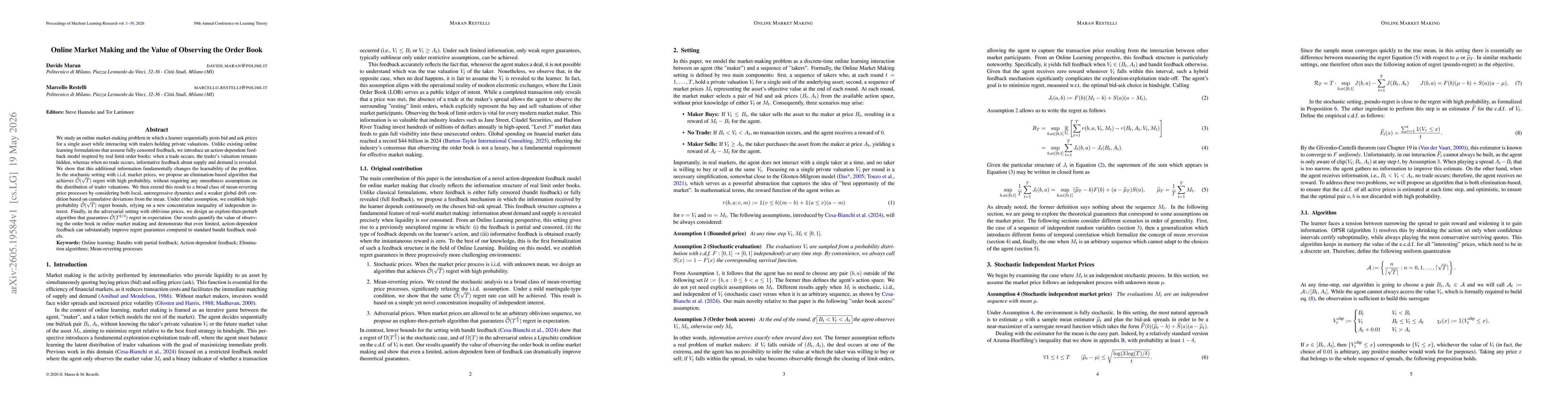 Thumbnail for Online Market Making and the Value of Observing the Order Book