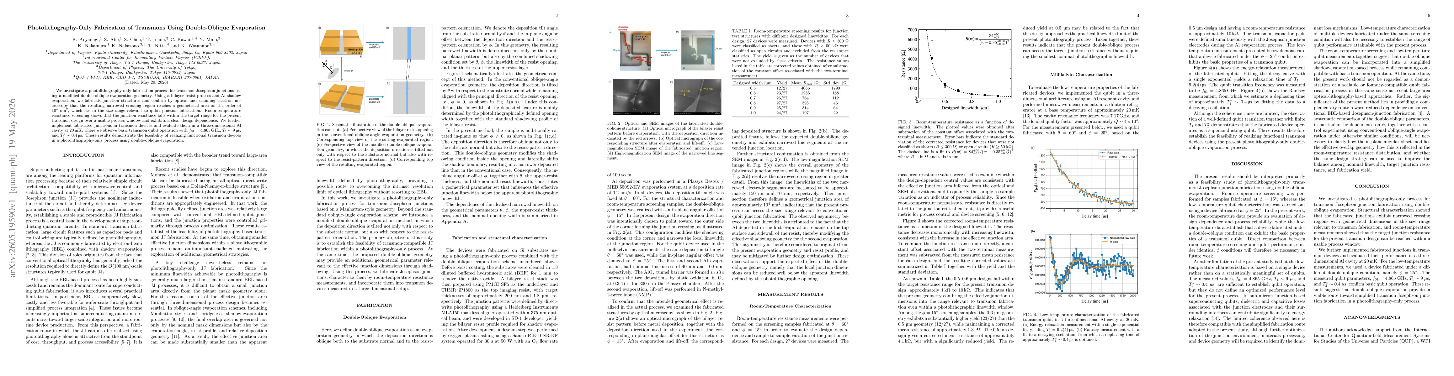 Thumbnail for Photolithography-Only Fabrication of Transmons Using Double-Oblique Evaporation