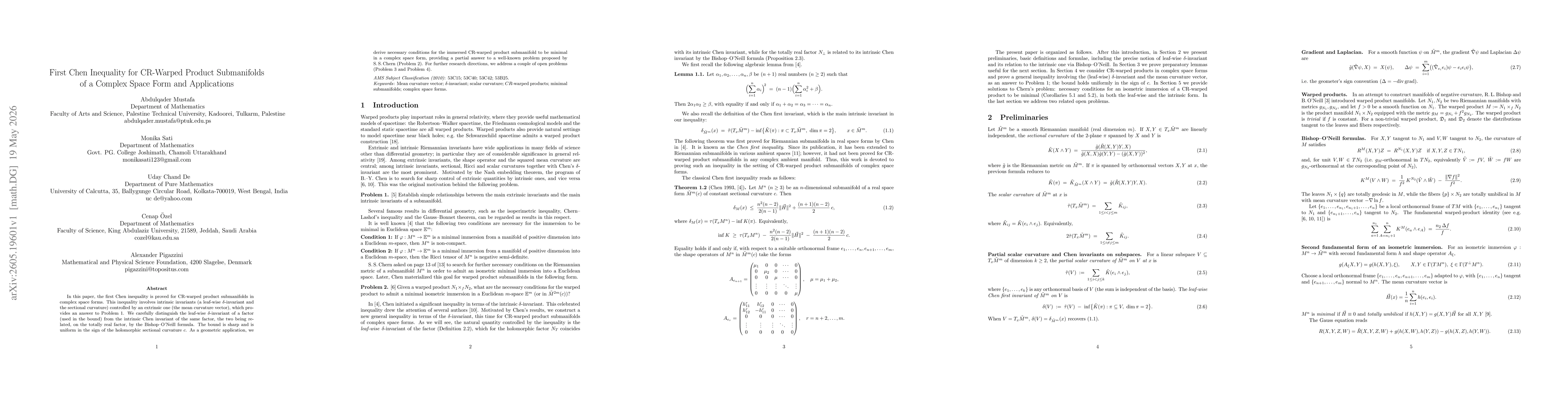 Thumbnail for First Chen Inequality for CR-Warped Product Submanifolds of a Complex Space Form and Applications