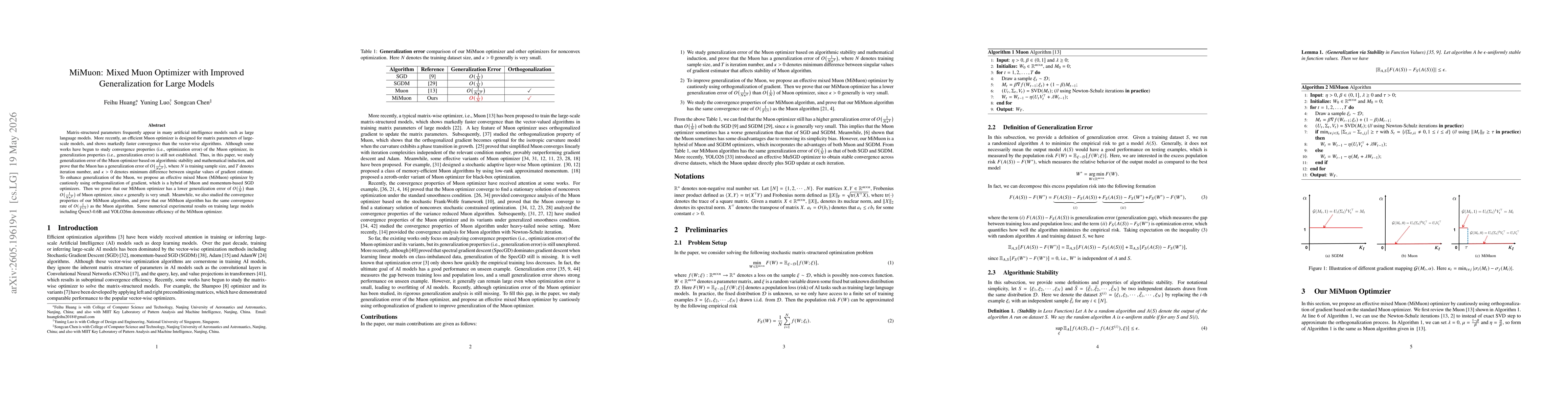 Thumbnail for MiMuon: Mixed Muon Optimizer with Improved Generalization for Large Models
