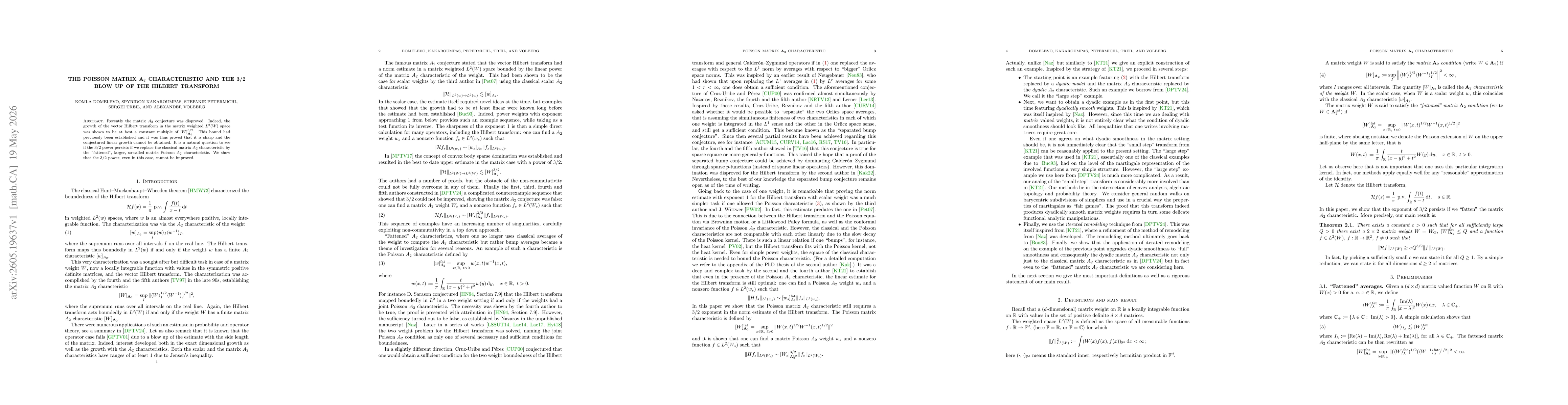 Thumbnail for The Poisson Matrix $\mathbf{A}_2$ characteristic and the 3/2 blow up of the Hilbert transform
