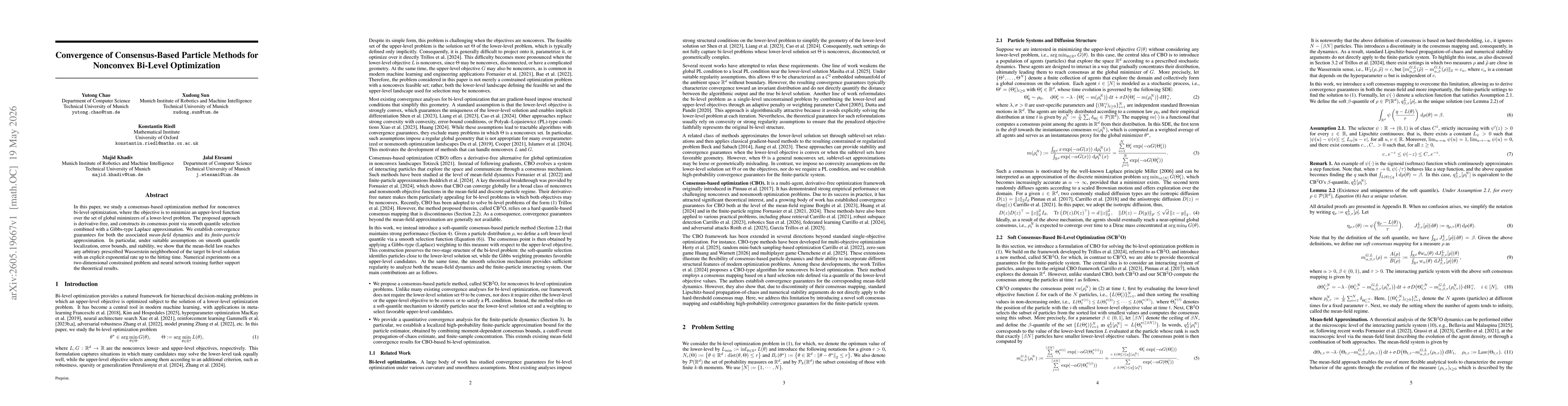 Thumbnail for Convergence of Consensus-Based Particle Methods for Nonconvex Bi-Level Optimization