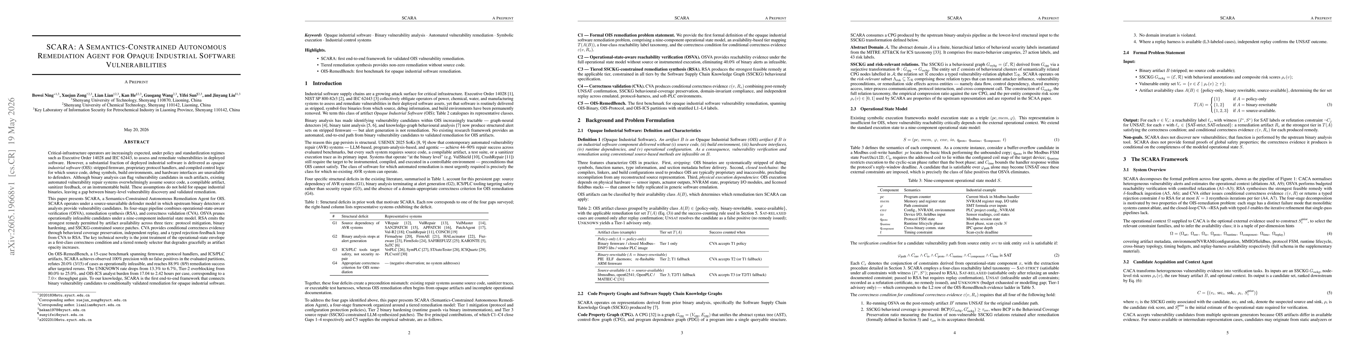 Thumbnail for SCARA: A Semantics-Constrained Autonomous Remediation Agent for Opaque Industrial Software Vulnerabilities