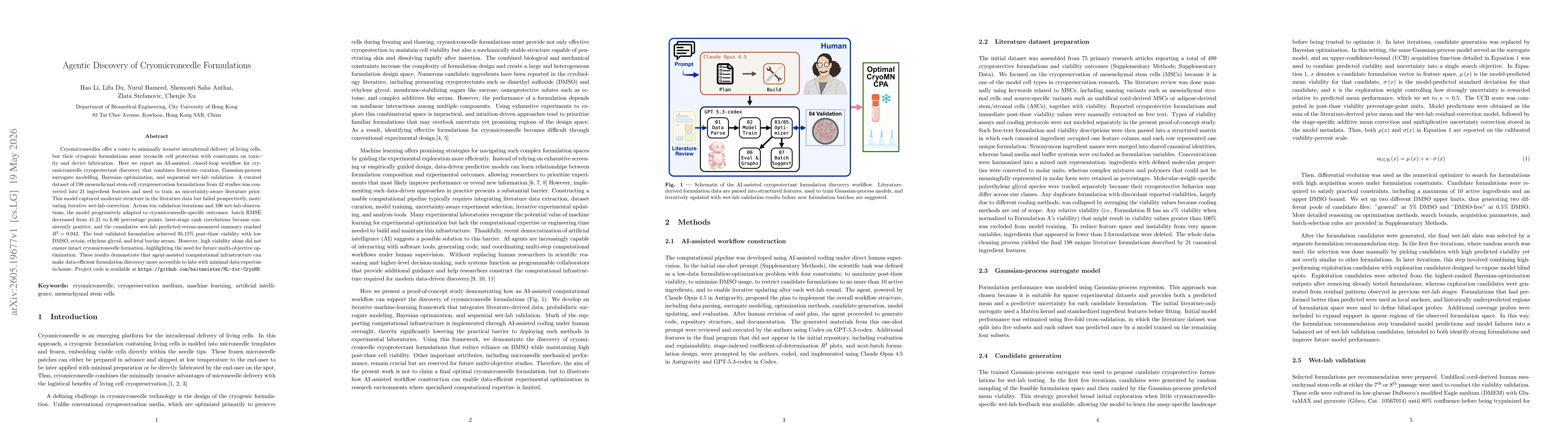 Thumbnail for Agentic Discovery of Cryomicroneedle Formulations