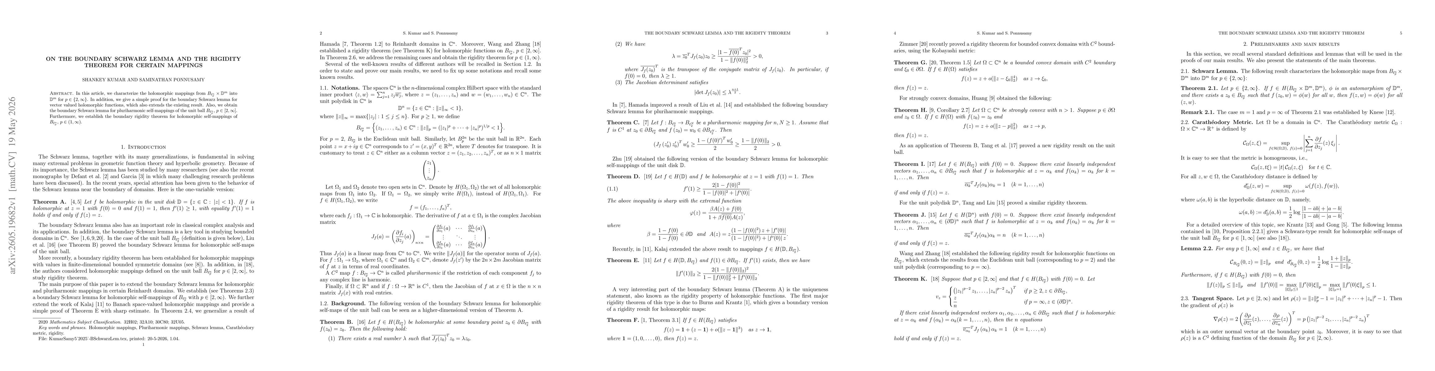 Thumbnail for On the Boundary Schwarz lemma and the rigidity theorem for certain mappings