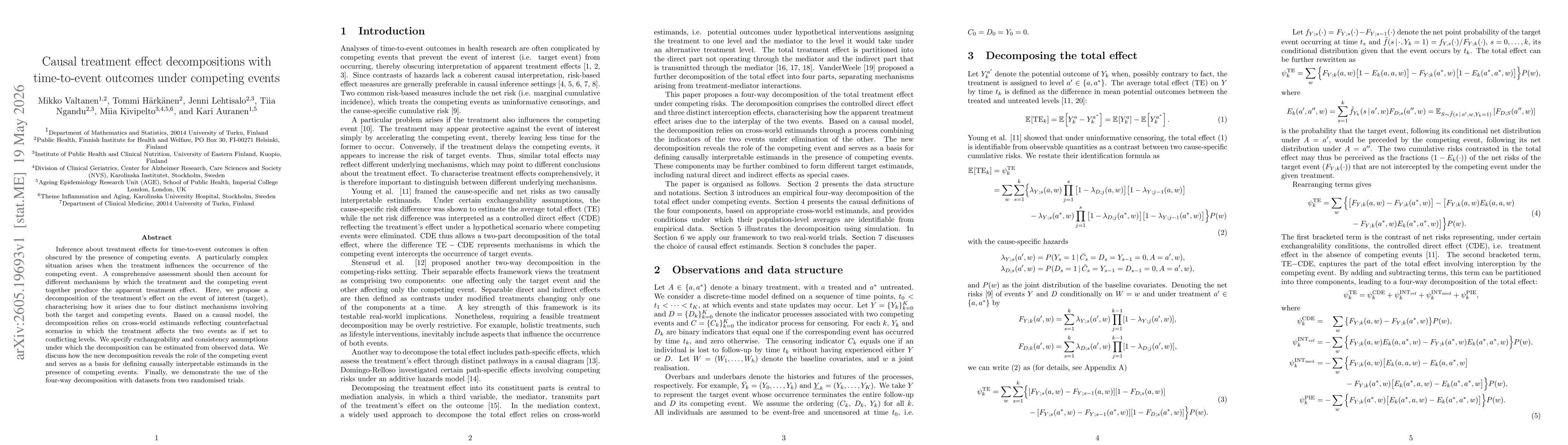 Thumbnail for Causal treatment effect decompositions with time-to-event outcomes under competing events