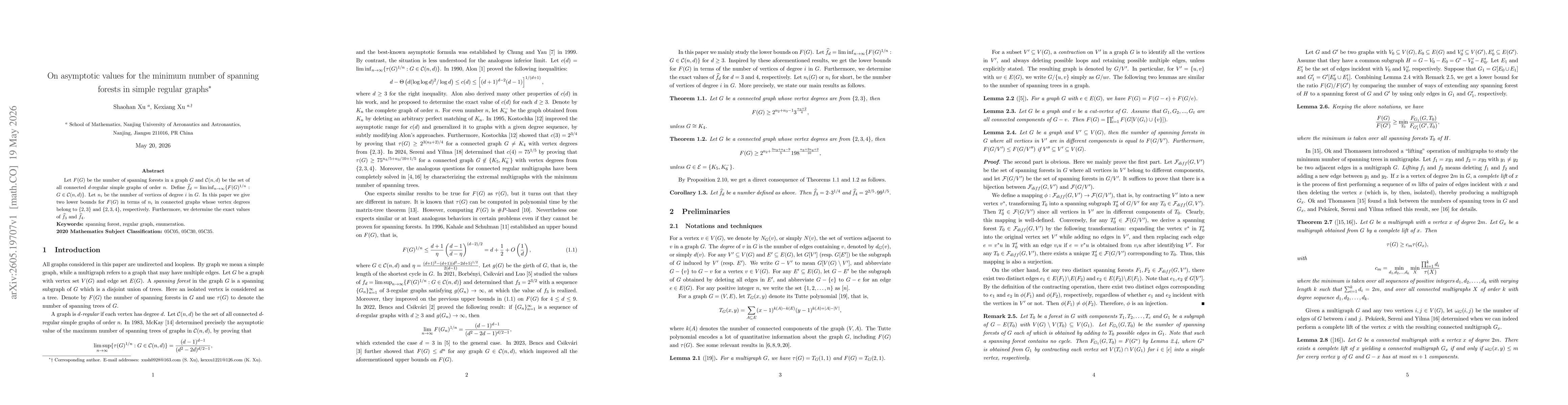 Thumbnail for On asymptotic values for the minimum number of spanning forests in simple regular graphs