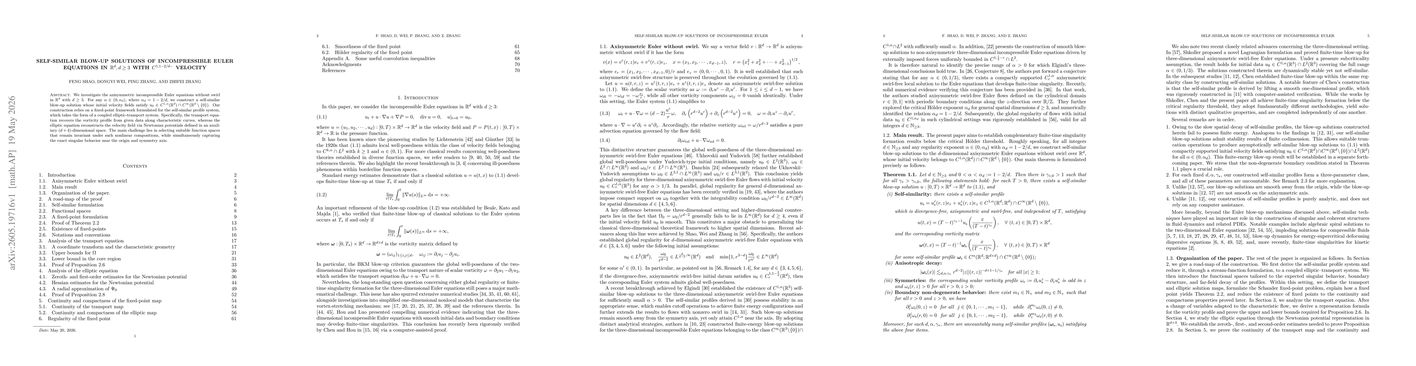 Thumbnail for Self-similar blow-up solutions of incompressible Euler equations in $\mathbb R^d, d\geq 3$ with $C^{1,1-2/d-}$ velocity