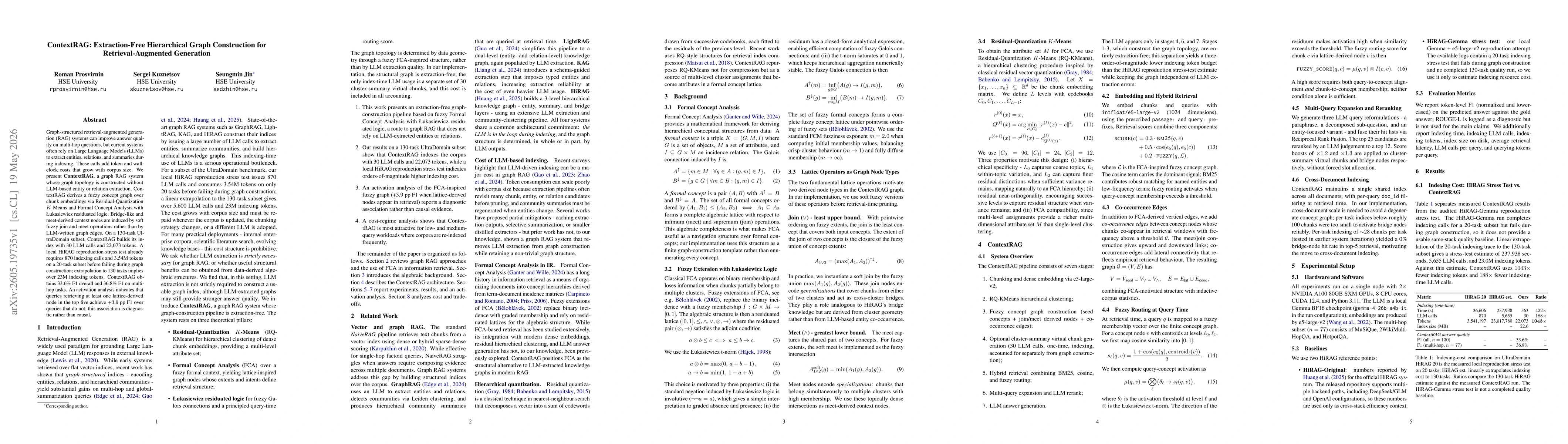Thumbnail for ContextRAG: Extraction-Free Hierarchical Graph Construction for Retrieval-Augmented Generation
