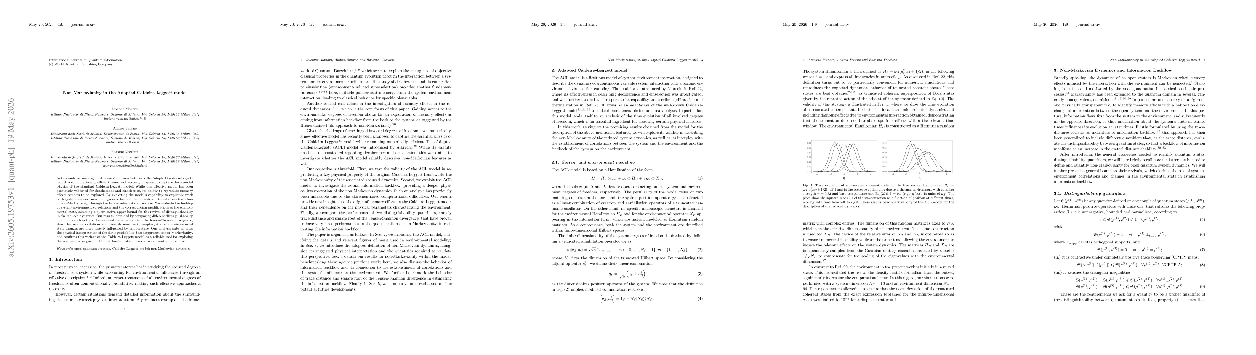 Thumbnail for Non-Markovianity in the Adapted Caldeira-Leggett model