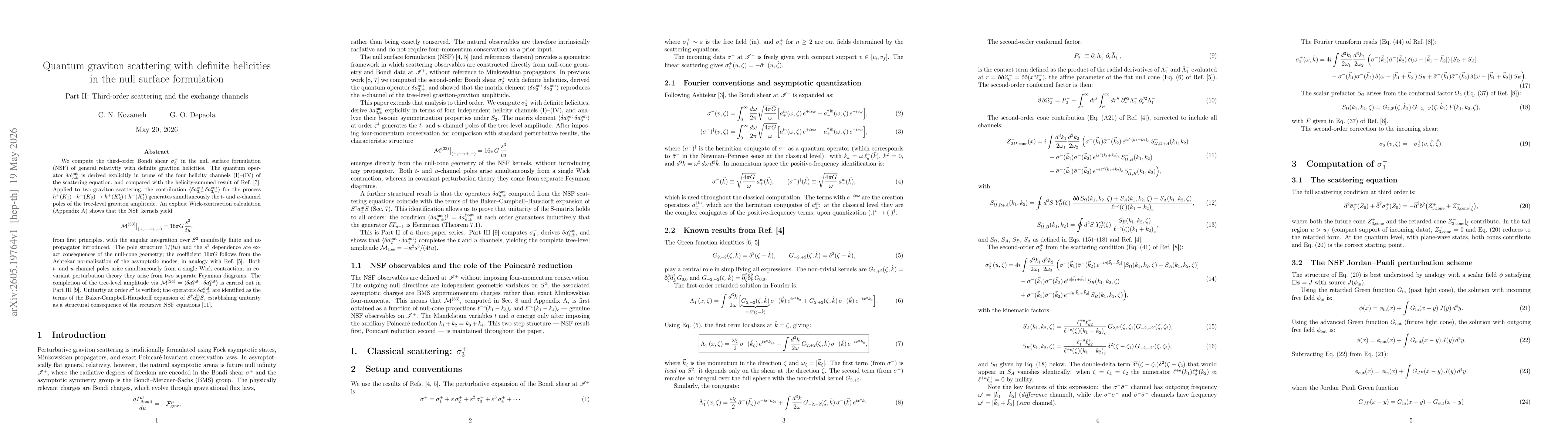 Thumbnail for Quantum graviton scattering with definite helicities in the null surface formulation, Part II: Third-order scattering and the exchange channels \author{C.~N.~Kozameh \and G.~O.~Depaola}