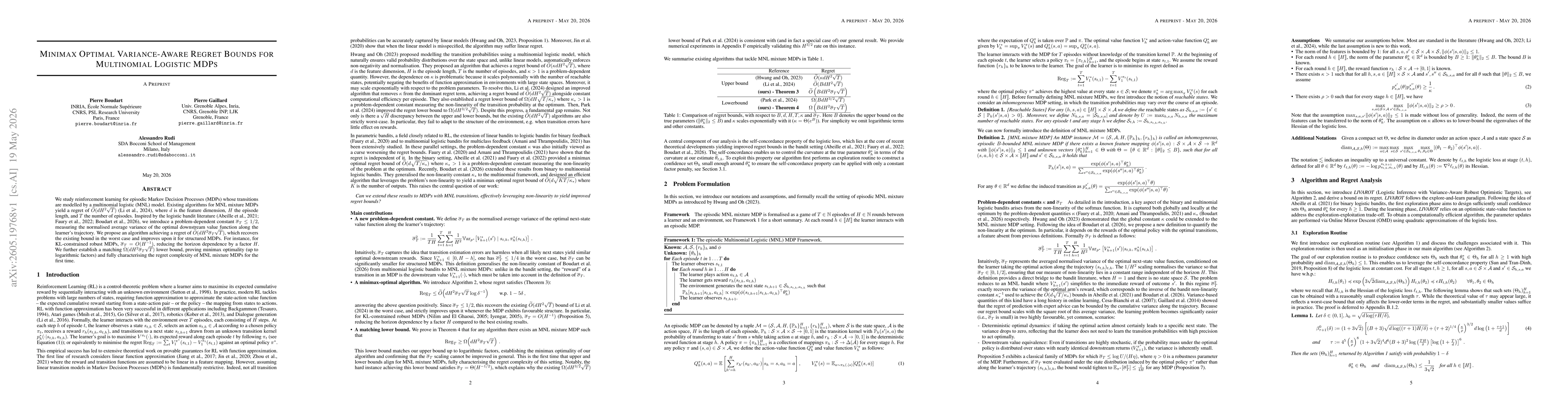 Thumbnail for Minimax Optimal Variance-Aware Regret Bounds for Multinomial Logistic MDPs