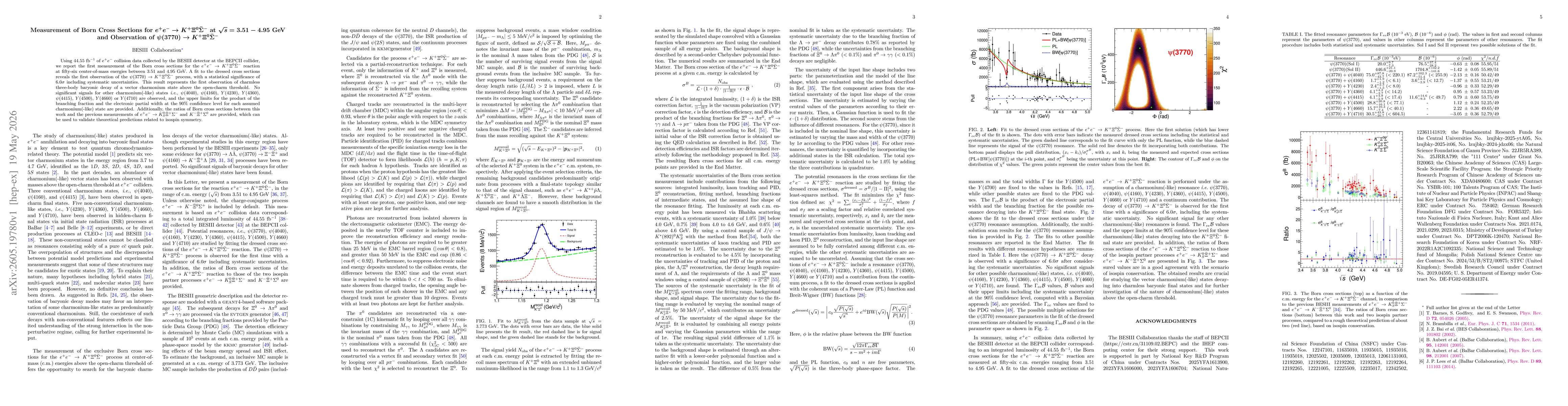 Thumbnail for Measurement of Born Cross Sections for $e^+e^- \to K^+Ξ^0\barΣ^-$ at $\sqrt{s} = 3.51-4.95$ GeV and Observation of $ψ(3770) \to K^+Ξ^0\barΣ^-$