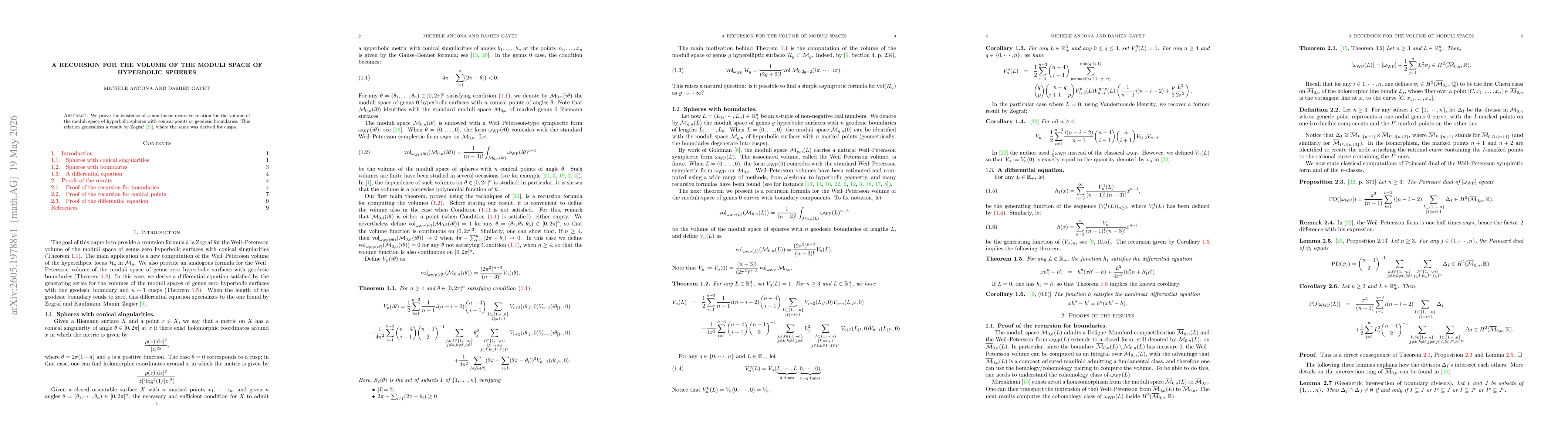Thumbnail for A recursion for the volume of the moduli space of hyperbolic spheres