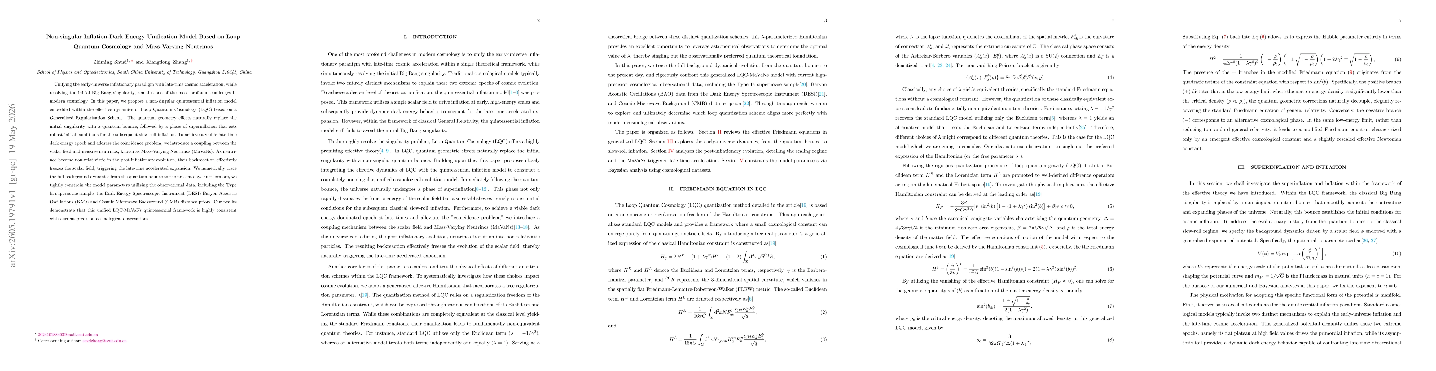 Thumbnail for Non-singular Inflation-Dark Energy Unification Model Based on Loop Quantum Cosmology and Mass-Varying Neutrinos