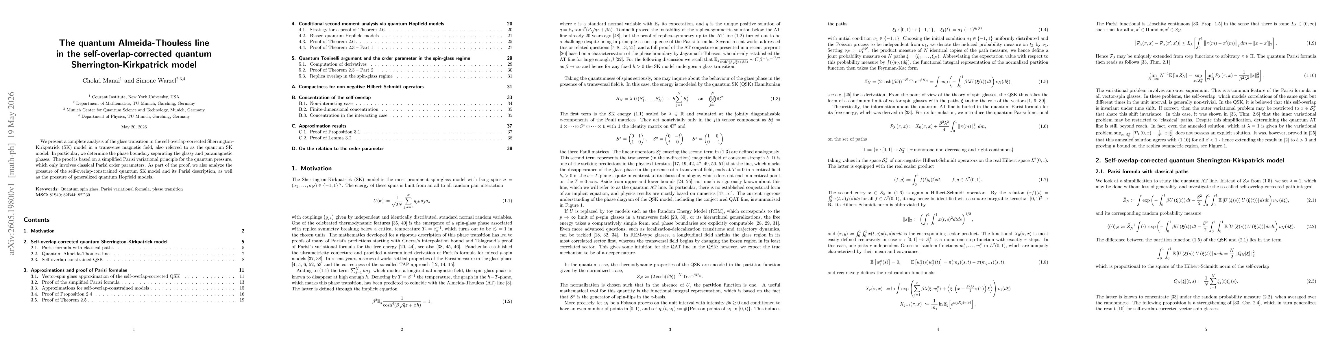 Thumbnail for The quantum Almeida-Thouless line in the self-overlap-corrected quantum Sherrington-Kirkpatrick model