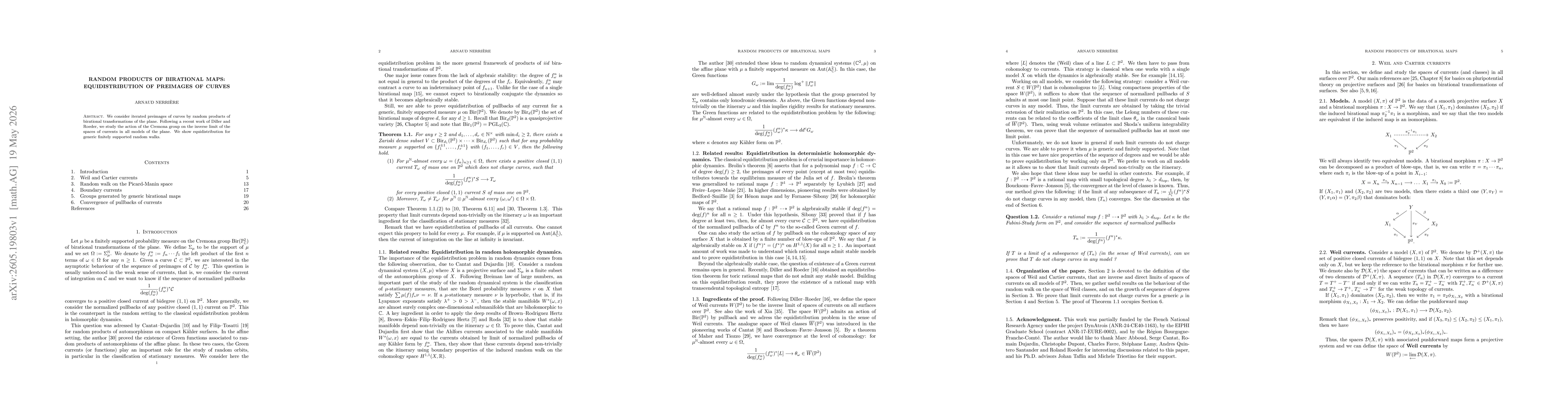 Thumbnail for Random products of birational maps: Equidistribution of preimages of curves