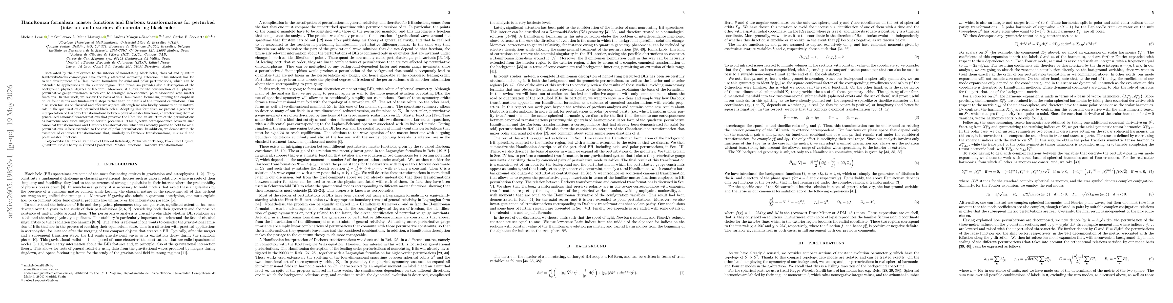Thumbnail for Hamiltonian formalism, master functions and Darboux transformations for perturbed (interiors and exteriors of) nonrotating black holes