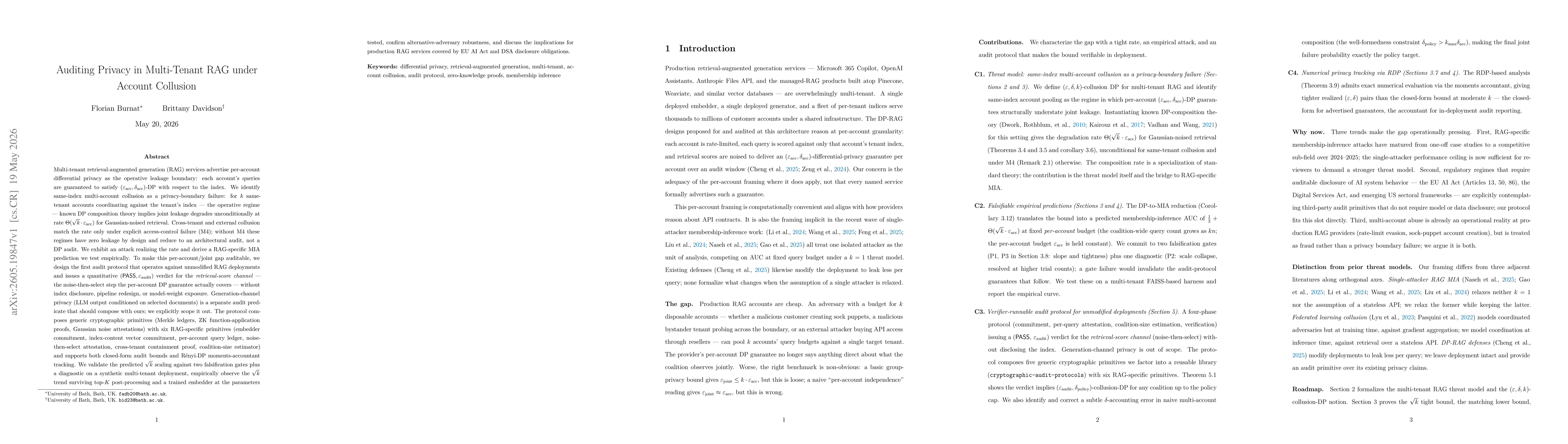 Thumbnail for Auditing Privacy in Multi-Tenant RAG under Account Collusion
