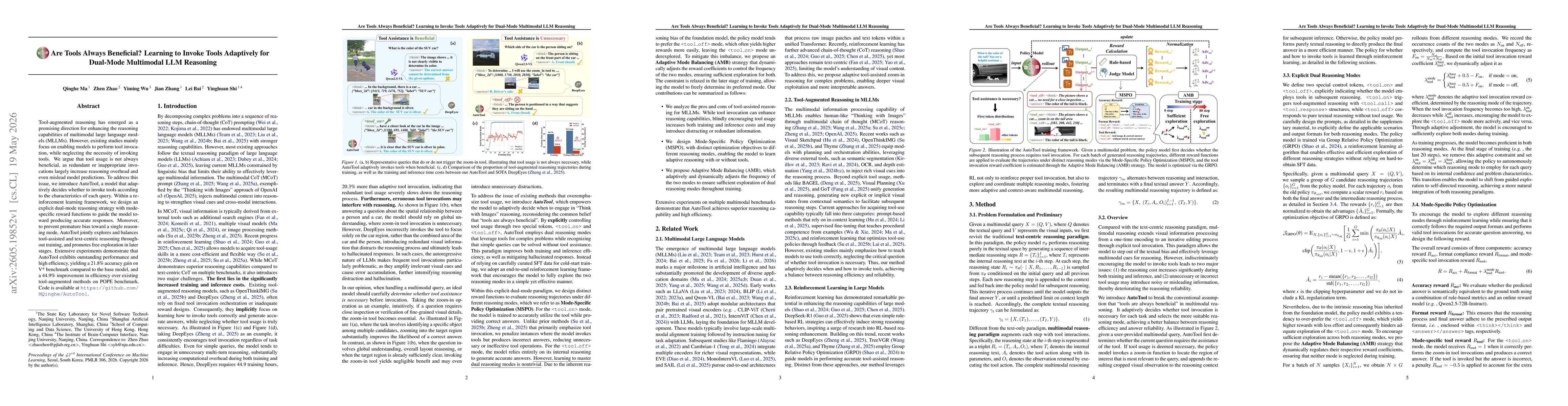 Thumbnail for Are Tools Always Beneficial? Learning to Invoke Tools Adaptively for Dual-Mode Multimodal LLM Reasoning