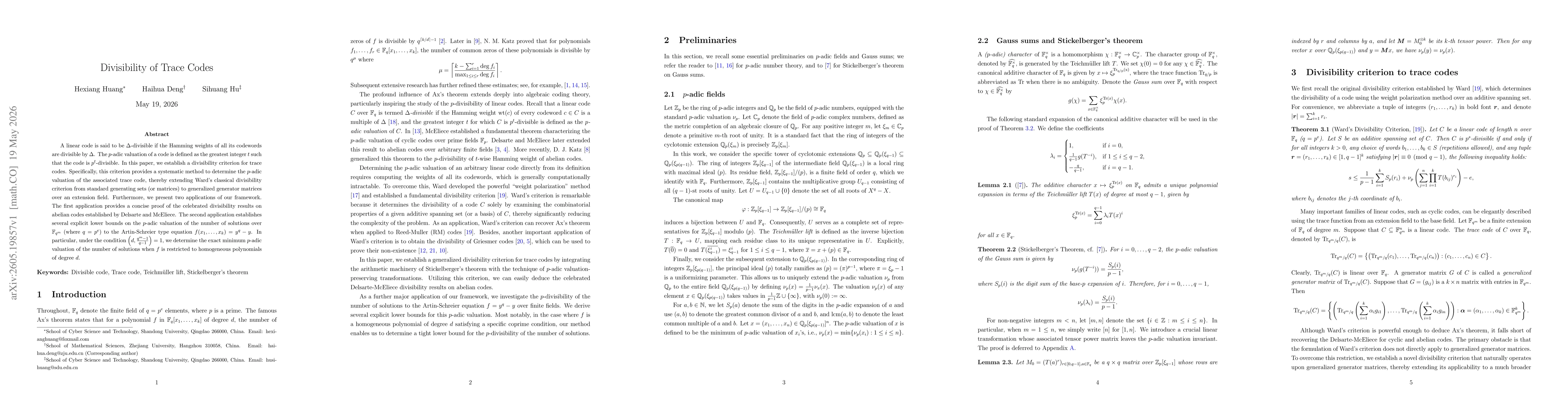 Thumbnail for Divisibility of Trace Codes