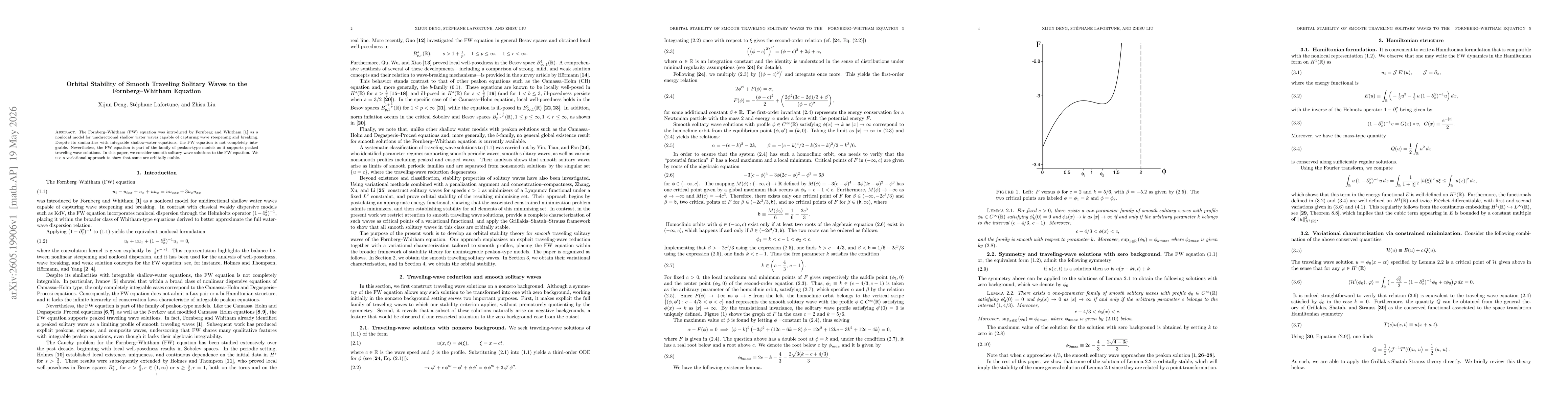 Thumbnail for Orbital Stability of Smooth Traveling Solitary Waves to the Fornberg-Whitham Equation