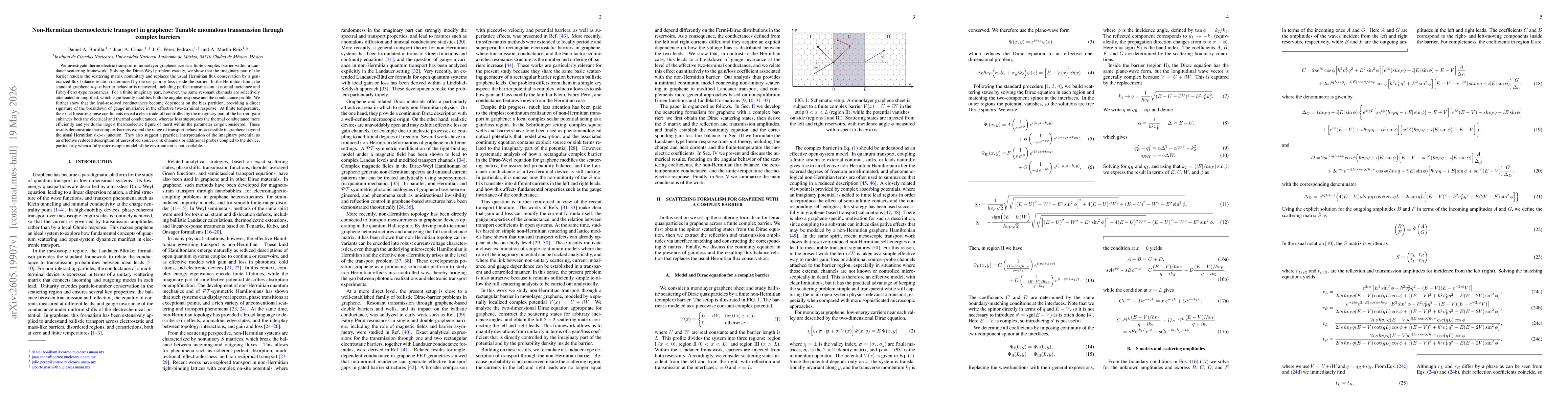 Thumbnail for Non-Hermitian thermoelectric transport in graphene: Tunable anomalous transmission through complex barriers