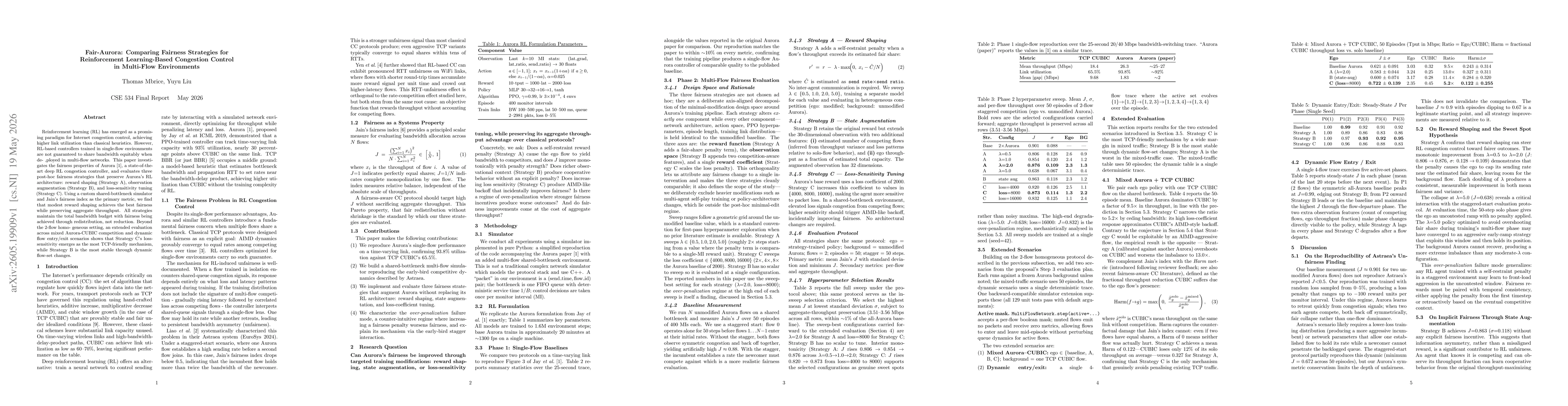 Thumbnail for Fair-Aurora: Comparing Fairness Strategies for Reinforcement Learning-Based Congestion Control in Multi-Flow Environments