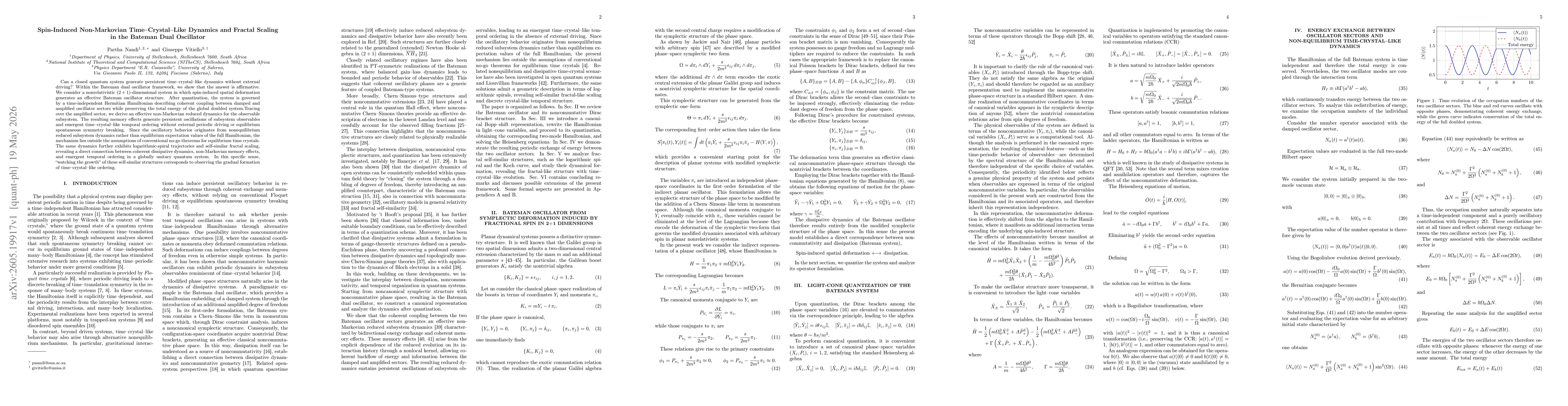 Thumbnail for Spin-Induced Non-Markovian Time-Crystal-Like Dynamics and Fractal Scaling in the Bateman Dual Oscillator