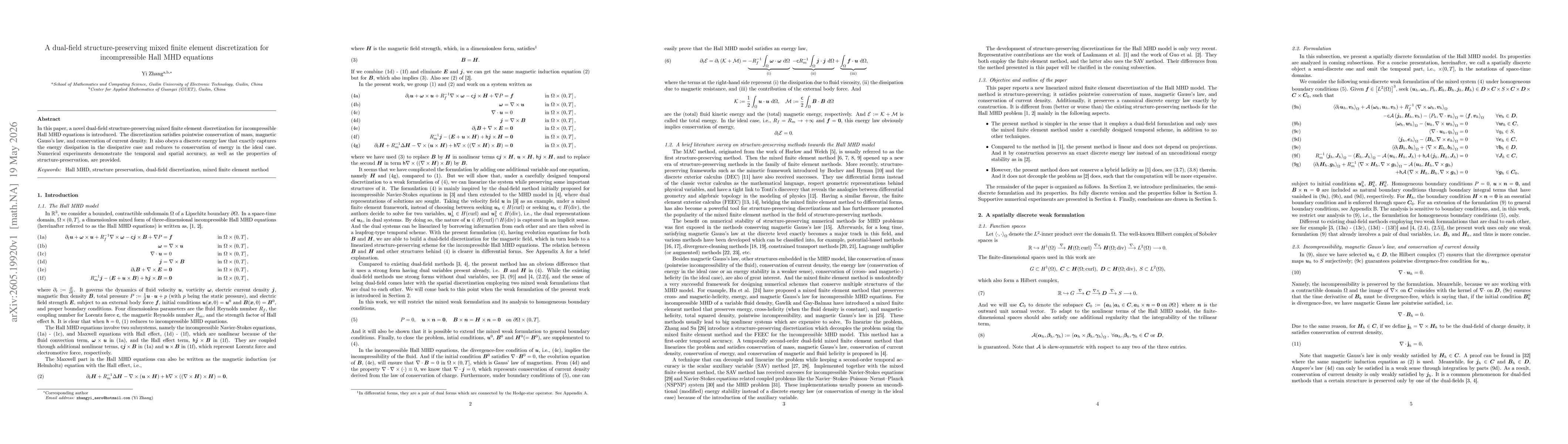 Thumbnail for A dual-field structure-preserving mixed finite element discretization for incompressible Hall MHD equations